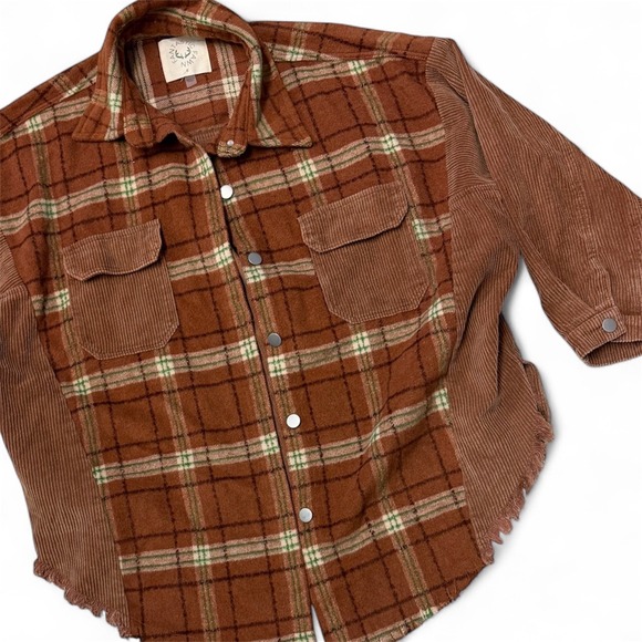 Fantastic Fawn Plaid Corduroy Shacket Oversized Button Up Shirt Jacket Women S‎ - Picture 3 of 12